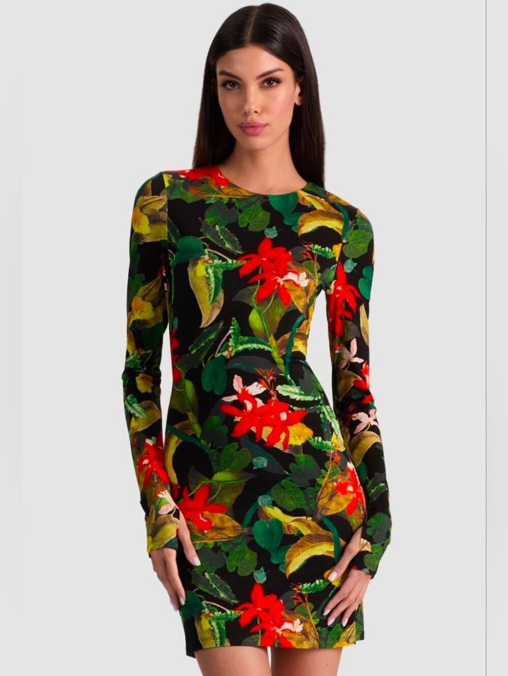 Alice & Olivia Delora Tropical Print Dress